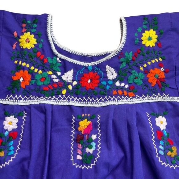Mexican Purple Hand Embroidered Dress Girls Size 5 - Picture 2 of 4